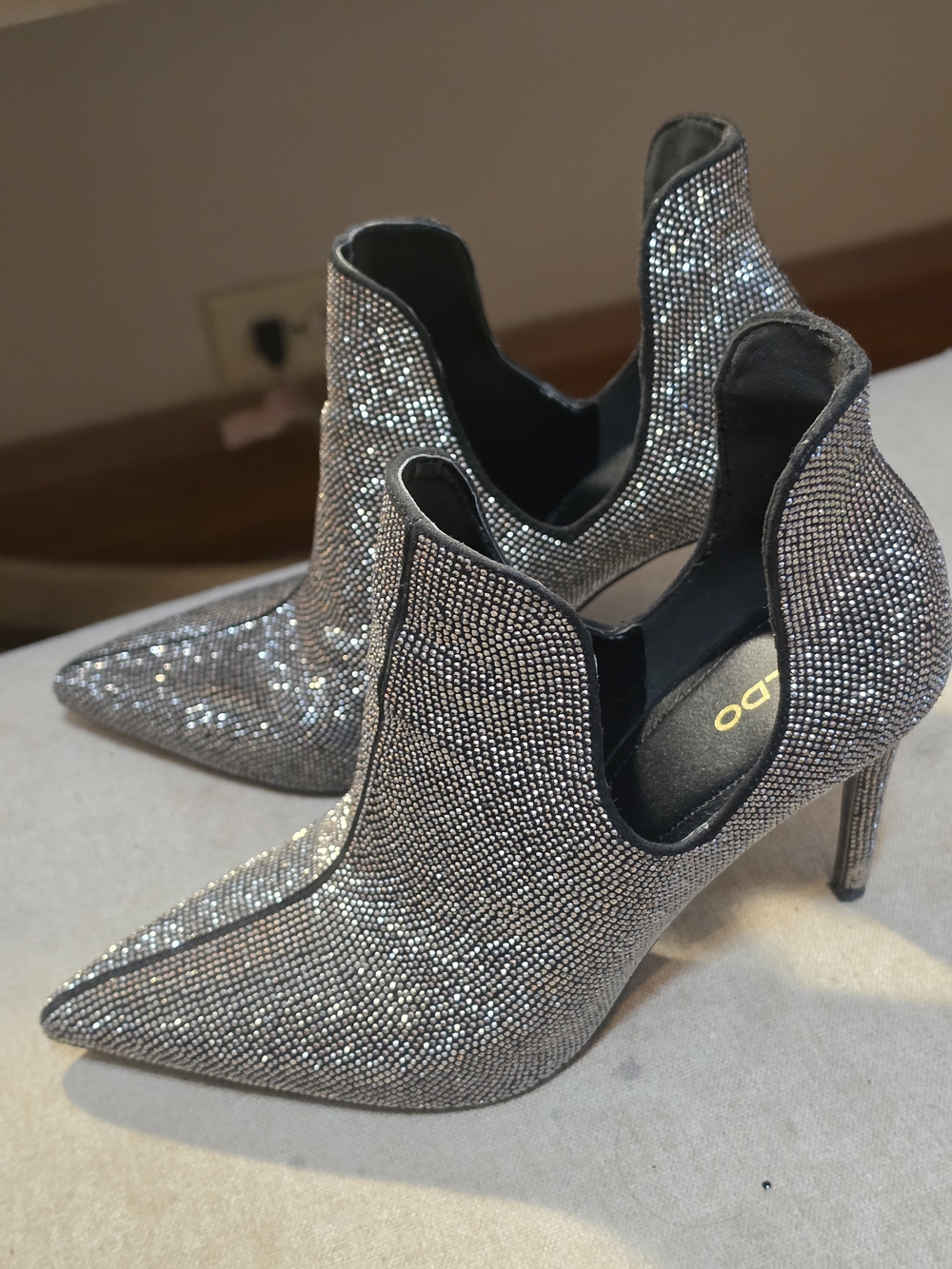 ALDO Silver Crystal Embellished Pointed-Toe Stiletto Ankle Boots